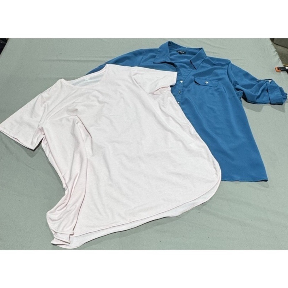 Lands End Notations Womens Plus Size 3X Tops Lot Pink Tee Blue Blouse 2pc